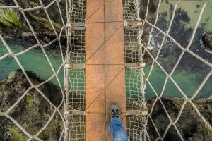 Image of walking on Carrick-a-Rede Rope Bridge County Antrim Northern Ireland