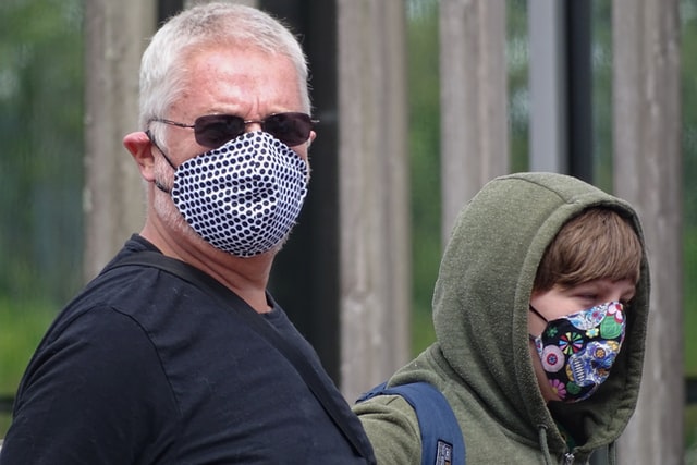 2 people wearing masks
